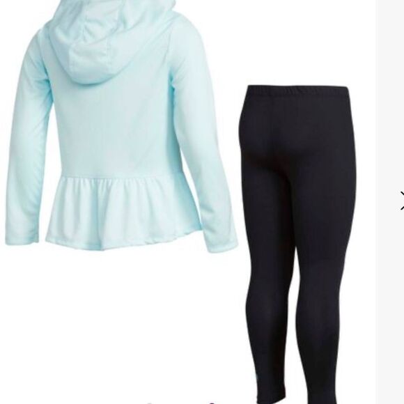 adidas Blue Logo Ruffle Hooded Long-Sleeve Top & Black Leggings 2T NWT IN PKG - Picture 2 of 5